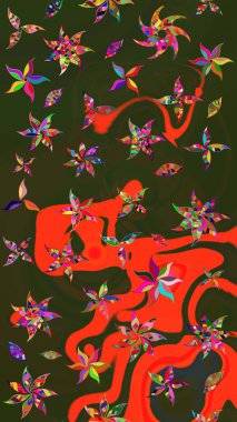 Raster güzel kumaş deseni çiziyor. Düz Çiçek Elementleri Tasarımı. Çiçek deseni. Renkli Bahar Teması çizim şablonu.