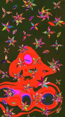 Raster Güzel kumaş deseni. Raster suluboya deseni, narin çiçekler, yeşil ve gri çiçekler, tebrik kartı şablonu..