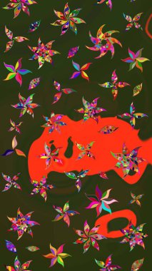 Raster illüstrasyonu. Yeşil ve gri renkli çiçekler. Tropikal çizim çiçek deseni.