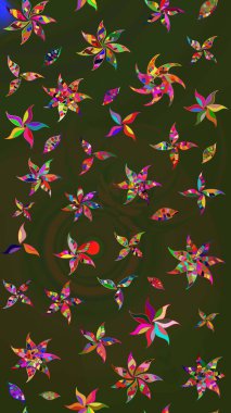 Renkli Bahar Teması eskiz kalıbı. Çiçeksel fantezi tasarımı ve parlak bir arka plan çizimi. Düz Çiçek Elementleri Tasarımı.