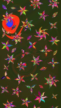 Sevimli çiçek raster deseni. Gri ve yeşil renkli çiçekler. Düz Çiçek Elementleri Tasarımı. Renkli Bahar Teması çizim şablonu.