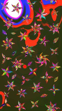 Çiçek deseni. Gri ve yeşil renkli çiçekler. Raster illüstrasyonu. Gri ve yeşil renkte çiçek çizimi. Şatafatlı bahar bahçesi dokusu.