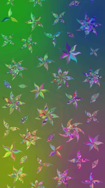 Yeşil ve mavi renkte çiçekler. Sevimli çiçek raster deseni. Renkli Bahar Teması eskiz kalıbı. Düz Çiçek Elementleri Tasarımı.