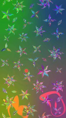 Parlak çiçekli kolaj çiçekleri yeşil ve mavi. Çiçek tasarımı için inanılmaz bir kolaj cenneti tarzı. Çiçekli zambaklar eskiz arka planı.