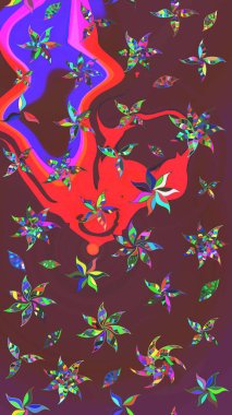 Kahverengi ve kırmızı renklerde. Raster illüstrasyonu. 3D çiçekler, çizim.