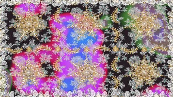 Doğu tarzı element. Çizgi sanatı tasarım şablonu için kusursuz sınır. Altın desenli çiçek dekoru. Davetiyeler, kartlar, web sayfası için Raster illüstrasyon. Gri ve nötr renkler üzerine altın element.