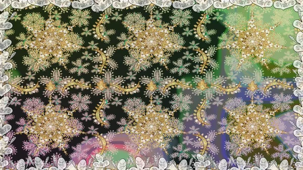 Çiçek deseni. Duvar kâğıdı barok, İspanyol kumaşı. Gri ve nötr renklerde altın elementler. Kusursuz raster arka plan. Şekil grafik deseni.