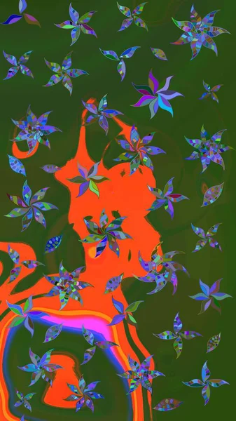 Yumuşak, bahar çiçekli arka plan. Çiçekli karalama şeklinde Raster çiçek deseni. Yeşil ve turuncu renkte çiçekler.