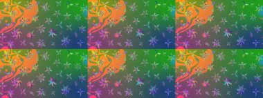 Yeşil ve mavi renkte çiçekler. Raster illüstrasyonunda çiçek deseni çizimi.