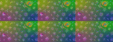 Çiçek tasarımı için inanılmaz bir kolaj cenneti tarzı. Parlak çiçekli kolaj çiçekleri yeşil ve mavi. Çiçekli zambaklar eskiz arka planı.