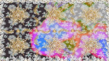 Gri ve nötr renklerde altın desenler ve altın elementler. Kusursuz klasik altın desen. Raster geleneksel oryantasyon süsü.