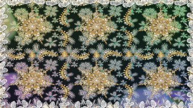 İslam tasarımı. Gri ve nötr renklerde altın desenler ve altın elementler. Kusursuz desenli oryantal süs. Çiçek kiremitleri. Raster altın tekstil baskısı.