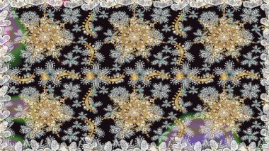 Çiçek desenli altın metal. Kusursuz altın desen. Raster altın çiçek süsü brokar kumaş ve cam desenli. Altın elementli gri ve nötr renkler.