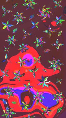 Vadinin çiçekleri kahverengi ve kırmızı renklerde. Çiçekler. Soyut etnik raster çizim kalıbı.