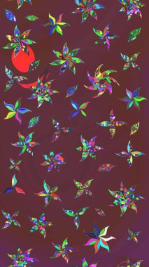 Arkaplan dokusu, duvar kağıdı, kahverengi ve yeşil renkli çiçek teması. Soyut etnik raster çizim kalıbı. Kabile sanatı boho baskısı, klasik çiçek arkaplanı.