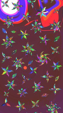 Çiçek desenli eskiz. Kahverengi ve mor renkli çiçekler. Tişört baskısı için çiçek boyama rasteriName.