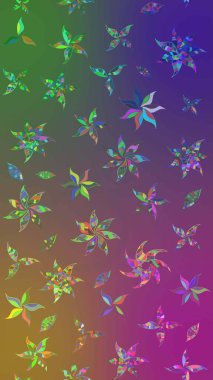 Raster illüstrasyonu. Mor ve yeşil renklerde. 3D çiçekler, çizim.