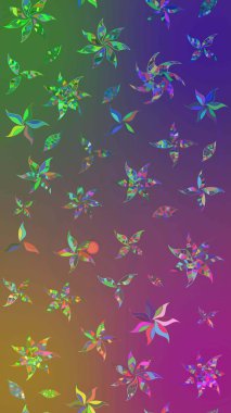 Tatil havası. Raster güzel bir çiçek deseni çizmiş. Bahar mevsimi. Mor ve yeşil renkli çiçekler. Nazik romantik baskı.