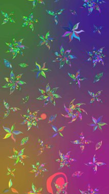 Küçük çiçekteki sevimli çiçek deseni. Varicolopurple ve yeşil raster çizimi. Birçok mor ve yeşil soyut çiçekli tropikal çizim deseni.