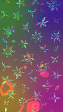 Mor ve yeşil renkli çiçekler. Renkli Bahar Teması eskiz kalıbı. Çiçek desenli eskiz. Düz Çiçek Elementleri Tasarım Raster illüstrasyonu.