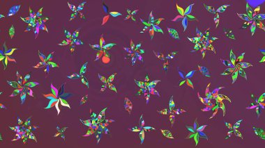 Çiçekli karalama şeklinde Raster çiçek deseni. Nazik, narin çiçek arkaplanı. Kahverengi ve mor renkte çiçekler.