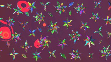 Raster çiçek desenli çiçek deseni, yapraklar, dekoratif elementler, sıçrama, lekeler, el çizimi kontur çizgileri ve Doodle çizim stili, grafik raster çizim çizimi.