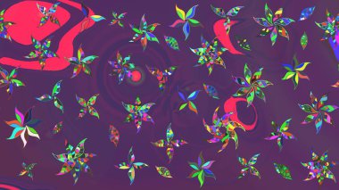 Raster illüstrasyonundaki çiçek desenli çizim. Düz Çiçek Elementleri Tasarımı. Mor ve mor renkli çiçekler. Renkli Yaz Teması çizim şablonu.