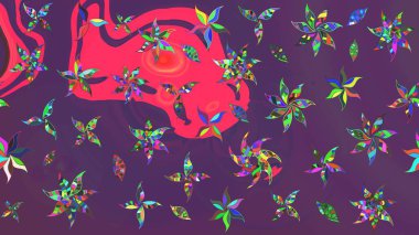 Yapraklı çizim şekli. Poster ya da kapak için arka plan. Davetiye ve kartpostal tasarımı için dekoratif çiçek unsurları. Şirin, zarif çiçekler Raster illüstrasyonu. Tekstil için figür.