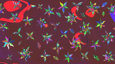 Küçük çiçekteki sevimli çiçek deseni. Bir sürü kahverengi ve yeşil soyut çiçekli tropik eskiz deseni. Varisolokahverengi ve yeşil raster çizimi.