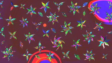 Raster çiçek izi. Çiçek kahverengi ve menekşe eskiz deseni. Klasik taslak çizimi.