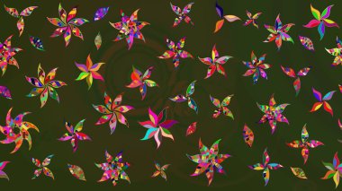 Raster illüstrasyonundaki çiçek desenli çizim. Suluboya tarzında yeşil ve gri renkte çiçekler.