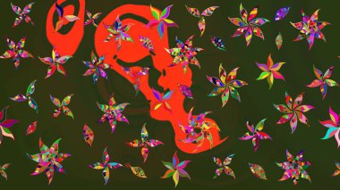 Raster illüstrasyonu. Suluboya çiçekli çiçek deseni. Yeşil ve gri renkli güzel tekstil.