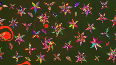 Renkli Yaz Temalı eskiz kalıbı. Sevimli çiçek raster deseni. Düz Çiçek Elementleri Tasarımı. Modaya uygun kumaş deseni.