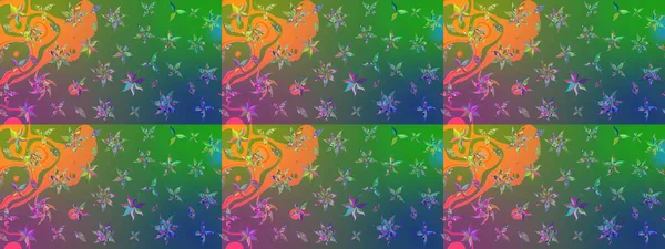 Yeşil ve mavi renkte çiçekler. Raster illüstrasyonunda çiçek deseni çizimi.