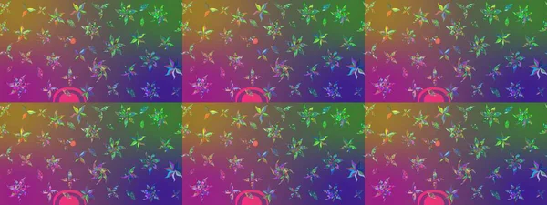 Mor ve yeşil renkli çiçekler. Tropik çiçek desenleri. Raster illüstrasyonu.