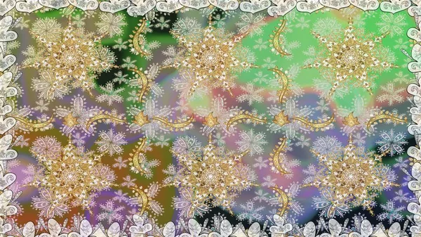 Doğu tarzı arabesk. Kusursuz altın desenli bukleler. Gri renklerde, altın elementlerle kusursuz desen. Parlak dantel, stilize çiçekler, şal desenli. Hassas altın deseni açın. Raster..