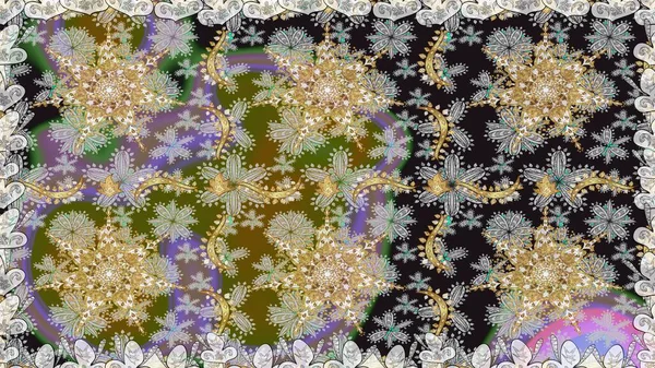 Gri ve nötr renklerde altın element. Antika altın tekrarlanabilir duvar kağıdı. Barok tarzında altın çiçek süsü. Damask arkaplanı tekrarlayan kusursuz desen.