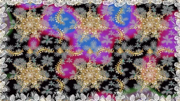 Raster illüstrasyonu. Damask altın soyut çiçek gri ve siyah renklerde pürüzsüz desen. Süsleme.