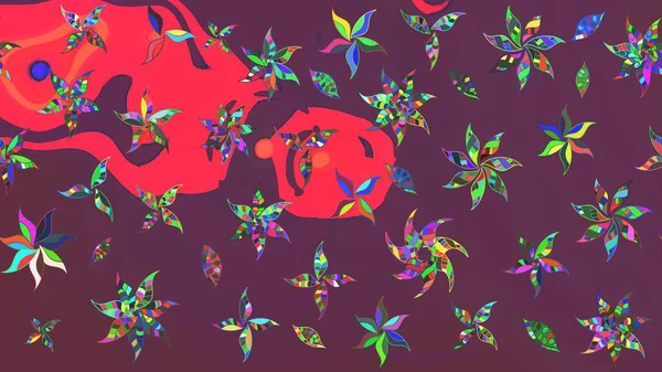 Çiçek ve yapraklı çiçek deseni. Küçük çiçekli şirin bir desen. Raster illüstrasyonu.