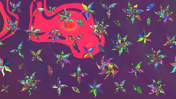 Yapraklı çizim şekli. Poster ya da kapak için arka plan. Davetiye ve kartpostal tasarımı için dekoratif çiçek unsurları. Şirin, zarif çiçekler Raster illüstrasyonu. Tekstil için figür.