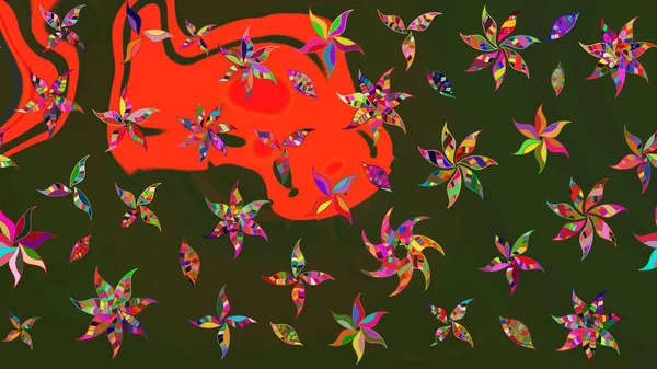 Yeşil ve gri renkli çiçekler. Raster illüstrasyonunda çiçek deseni çizimi.