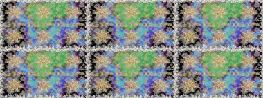 Hassas altın deseni açın. Raster. Parlak dantel, stilize çiçekler, şal desenli. Gri renklerde, altın elementlerle kusursuz desen. Kusursuz altın desenli bukleler. Doğu tarzı arabesk.