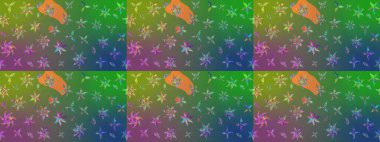 Yeşil ve mavi renkli etnik çiçekli zarif eskiz deseni. Raster Çiçek İllüstrasyonu güzel tekstil..