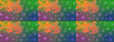 Yumuşak, yaz çiçekli arka plan. Çiçekli karalama şeklinde Raster çiçek deseni. Yeşil ve mavi renkte çiçekler.