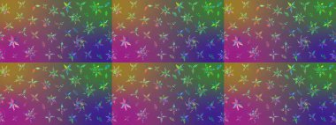 Hediye ambalaj kağıdı, tebrik kartları, posterler ve pankart tasarımı. Mor ve yeşil renkli çiçekler. Raster düz çiçek çizim deseni.