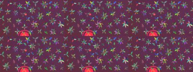 Güzel çiçek deseni. Kahverengi ve mor renkli çiçekler. Renkli Bahar Teması eskiz kalıbı. Düz Çiçek Elementleri Tasarımı.