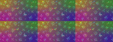 Düz Çiçek Elementleri Tasarım Raster illüstrasyonu. Çiçekli çiçek deseni, suluboya. Mor ve yeşil renkte çiçekler. Renkli Bahar Teması çizim şablonu.