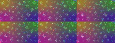 Mor ve yeşil renklerde Asya tekstili. Suluboya çiçekli çiçek deseni. Raster illüstrasyonu.