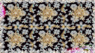 Lüks, kraliyet ve Viktorya dönemi konsepti. Siyah ve gri yerine altın rengi klasik barok çiçekli desenler. Siyah ve gri renklerde altın element. Süslü raster dekorasyonu.