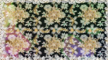 Süslü raster dekorasyonu. Gri ve nötr renklerde altın desenler ve altın elementler. Barok tarzında duvar kağıdı tasarımı için kusursuz damaske deseni arkaplanı.